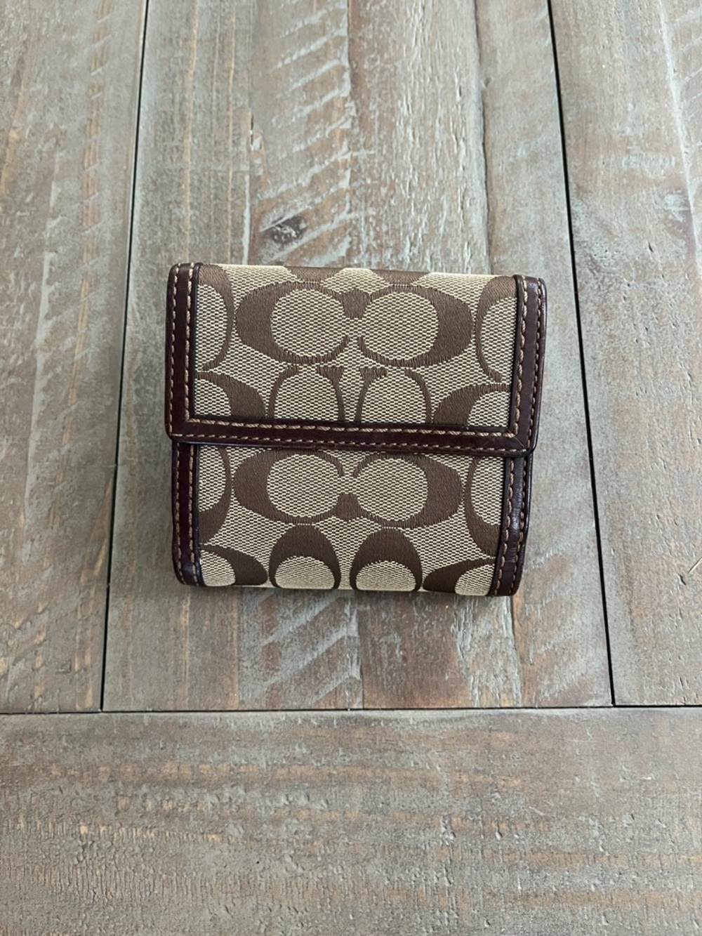 Coach Brown/Tan Signature Turnlock Bifold Wallet - Picture 2 of 9